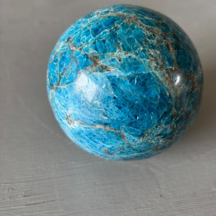 Apatite Sphere Blue Veiny Crystal Ball Wounded Warrior 3"