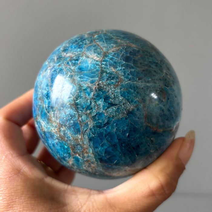 Apatite Sphere Blue Veiny Crystal Ball Wounded Warrior 3"