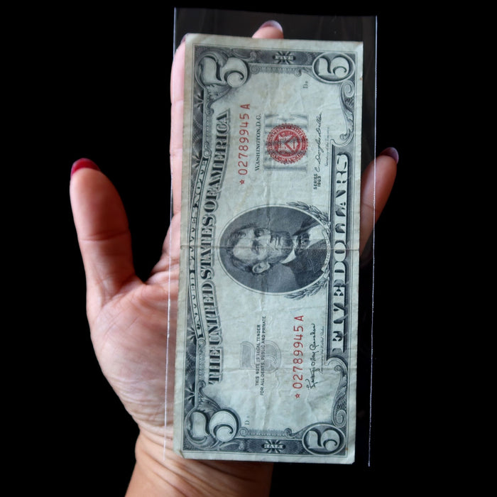 Vintage 1963 $5 Banknote Red Seal Star Replacement Note Five Dollar US Currency