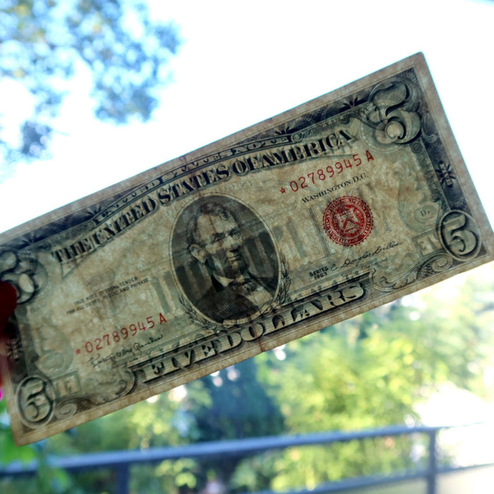 Vintage 1963 $5 Banknote Red Seal Star Replacement Note Five Dollar US Currency