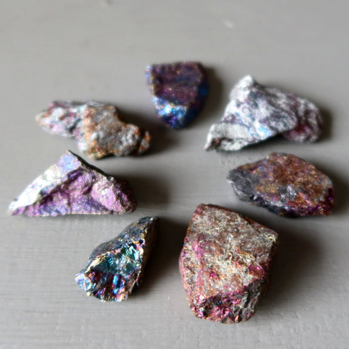 Peacock Ore Raw Bundle of 8 Rainbow Chalcopyrite Gems