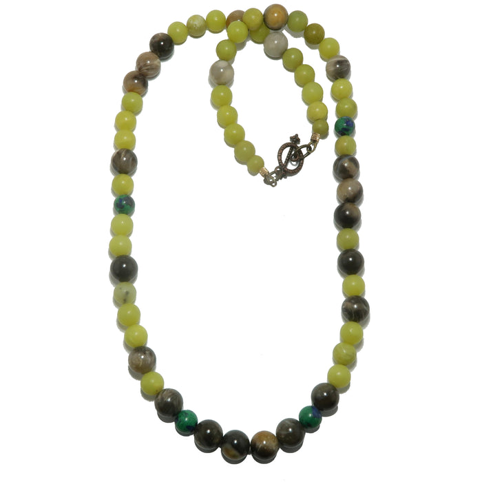 Petrified Wood Necklace Sun Earth Serpentine Malachite Azurite