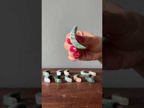 Green Jasper Grid Crystal Set of 3 Crescent Moon Pendants video