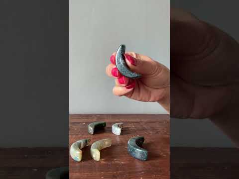 Moss Agate Grid Crystal Set of 3 Moon Pendants video