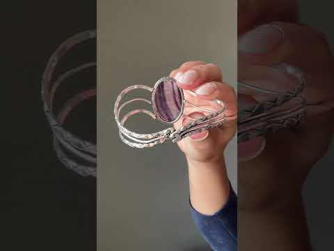 Fluorite Bracelet Cuff Purple Wave Sterling Silver video