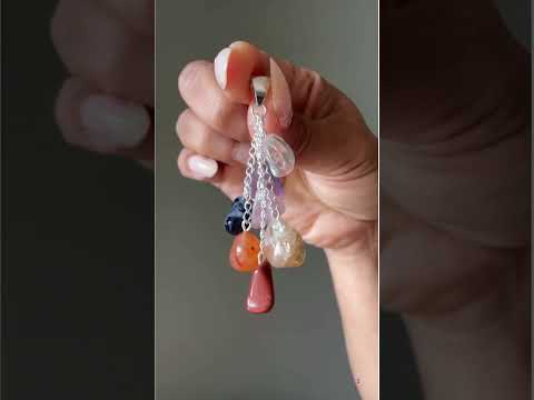 Chakra Pendant 7 Rainbow Stones Dangling Silver video