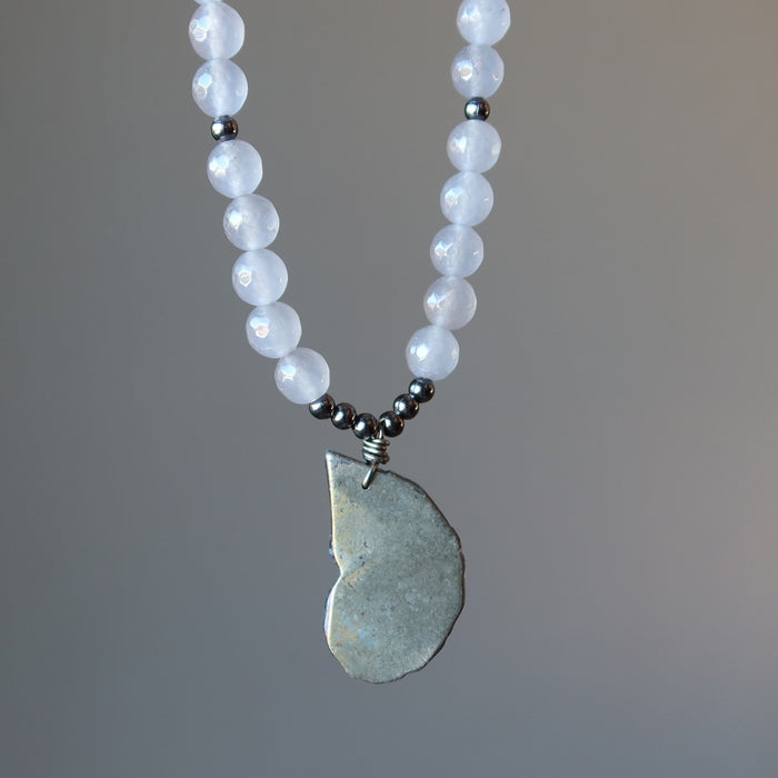 Pyrite Chalcedony Necklace Rainbow Sea Shell