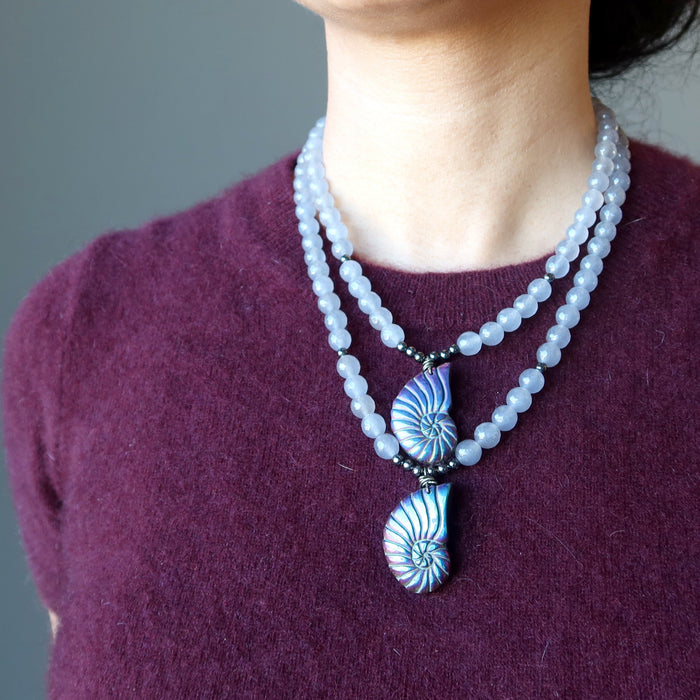 Pyrite Chalcedony Necklace Rainbow Sea Shell