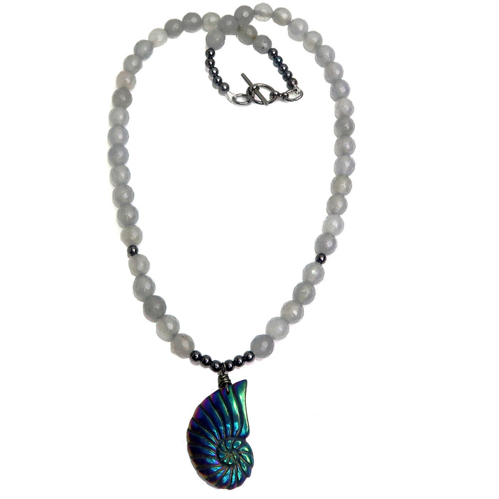 Pyrite Chalcedony Necklace Rainbow Sea Shell