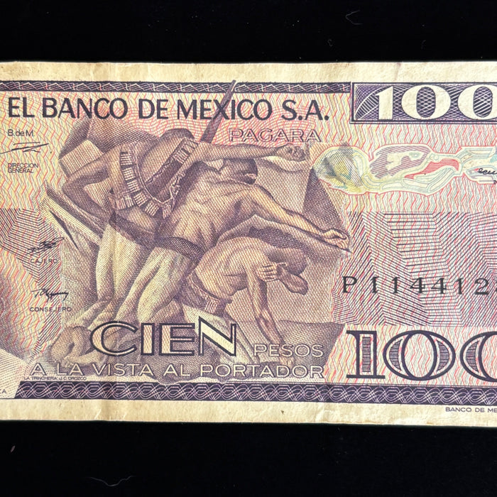 Vintage Banknote Lot Mexico 1, 100 Pesos Aztec Old Latin Revolution Currency