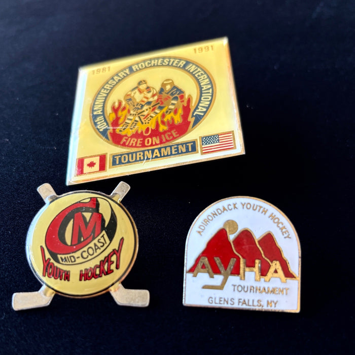 Vintage Pins Lot 3 Hockey Tournament Rochester 1991 Mid-Coast Adirondack Youth
