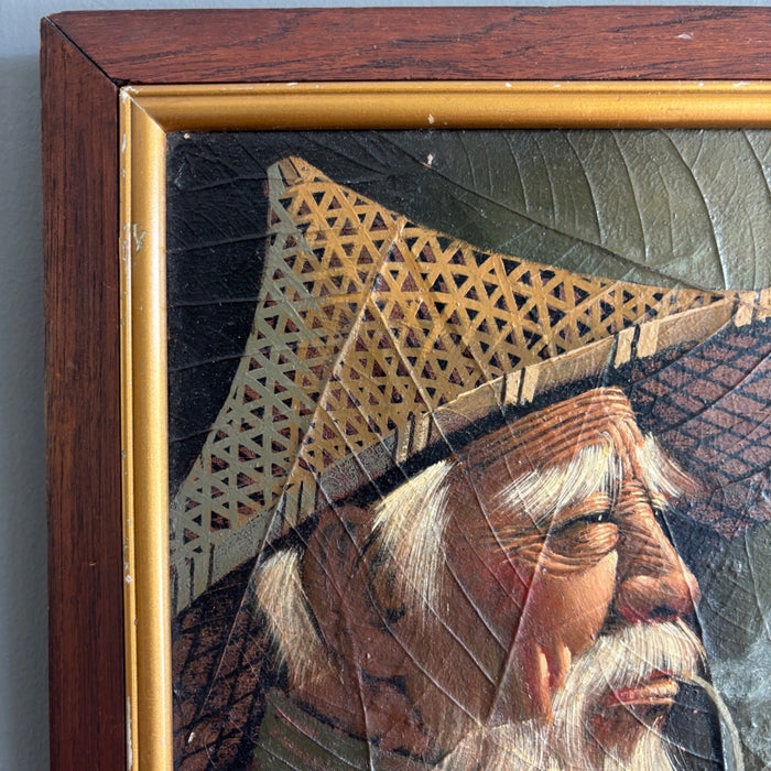 Vintage Original Oil Painting Tobacco Leaf Old Man Smoking Pipe Signed Gris Art