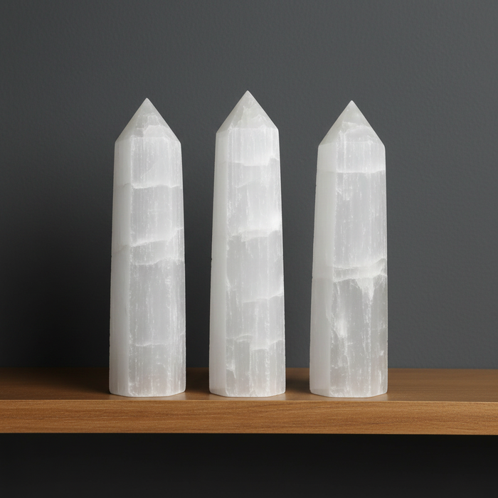 Selenite Wand White Satin Spar Obelisk Tower