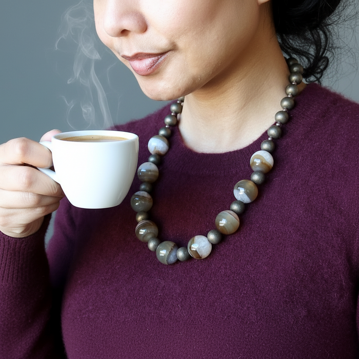 Brown Coffee Agate Necklace Earth Snow Quartz