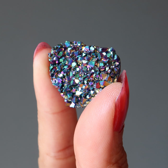 Aura Quartz Cluster Cabochon Heart Rainbow Titanium