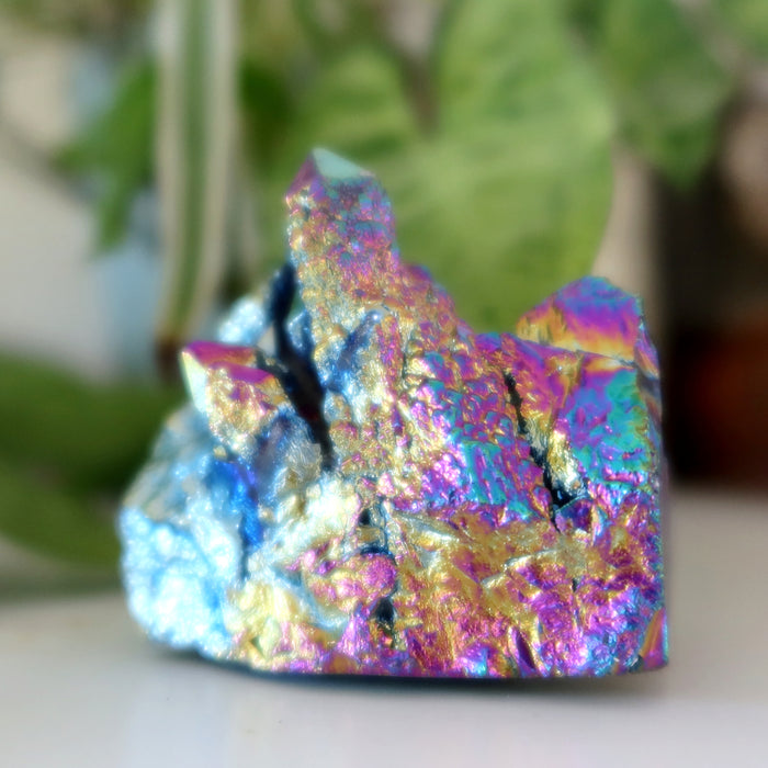 Aura Quartz Cluster Rainbow Titanium Crystal Charger 2.2 inch