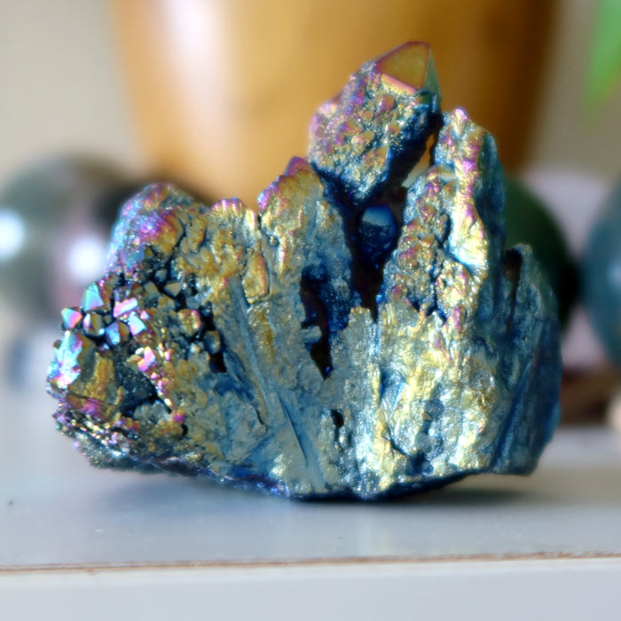 Aura Quartz Cluster Rainbow Titanium Crystal Charger 2.2 inch
