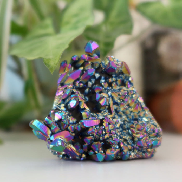 Aura Quartz Cluster Rainbow Titanium Crystal Charger 2.4 inch