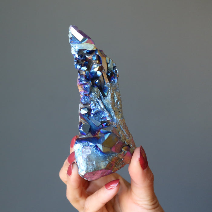 Aura Quartz Cluster Rainbow Titanium Crystal Charger 4.7 inch