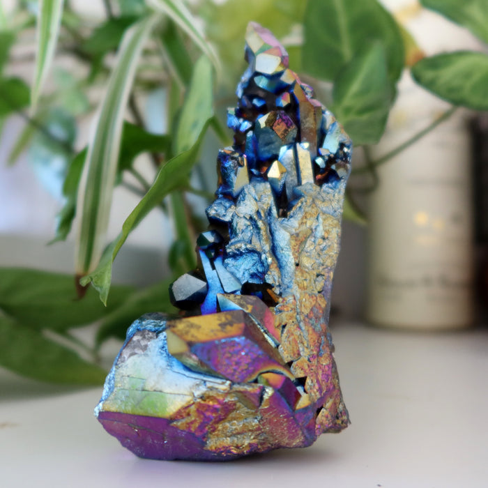 Aura Quartz Cluster Rainbow Titanium Crystal Charger 4.7 inch