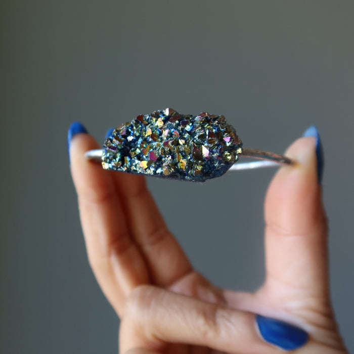 Quartz Bracelet Rainbow Titanium Druzy Cluster Adjustable