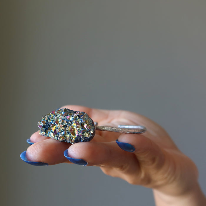 Quartz Bracelet Rainbow Titanium Druzy Cluster Adjustable