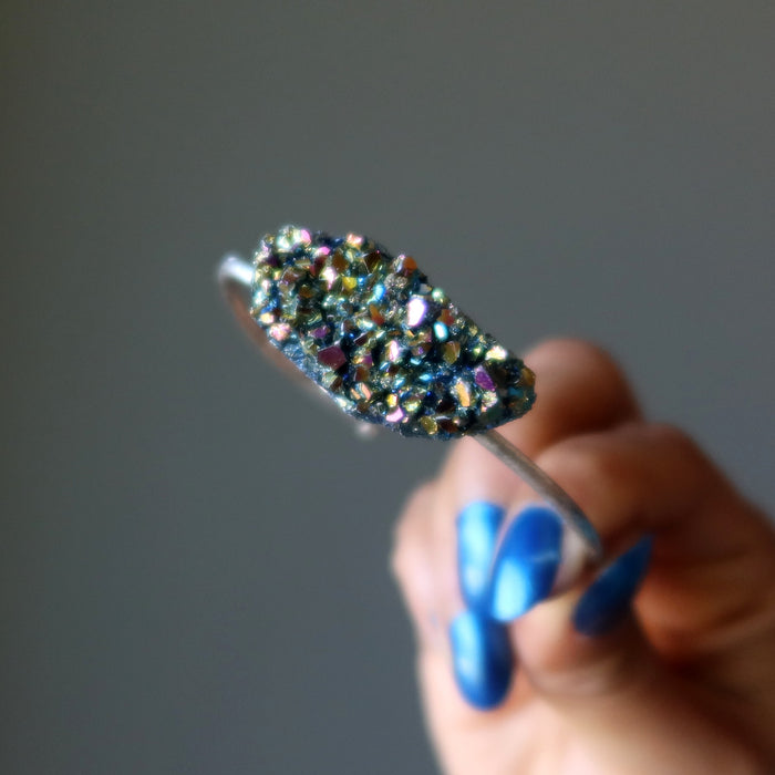 Quartz Bracelet Rainbow Titanium Druzy Cluster Adjustable