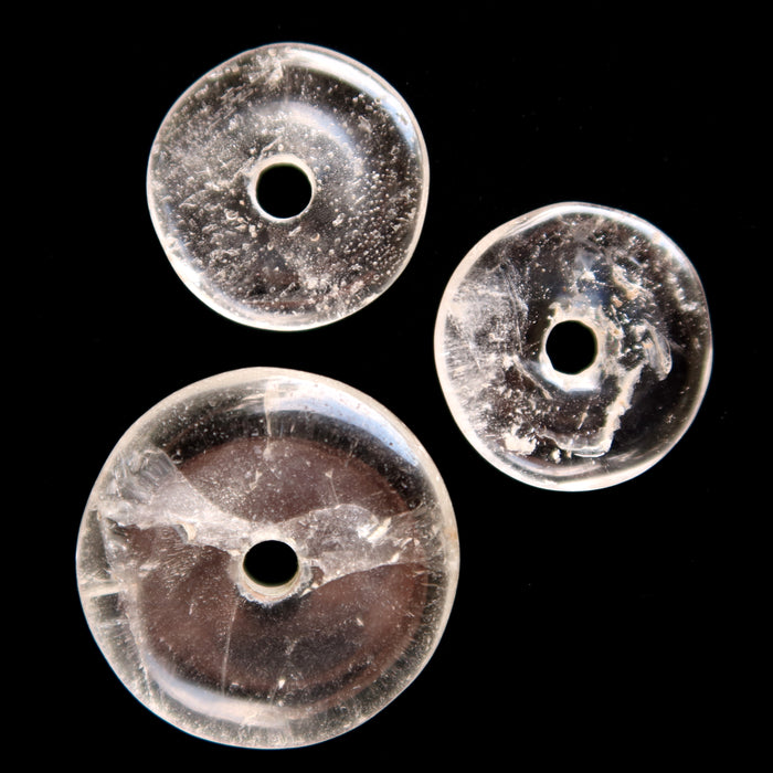 Clear Quartz Gemstone Donut Set of 3 Circle Pendant Stands