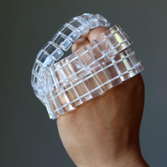 Clear Quartz bracelet against a dark background