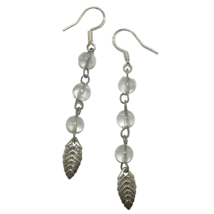 Clear Quartz Earrings Silver Leaf Magic Crystal Healing Dangle