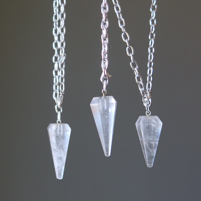 3 clear quartz pendulum necklaces