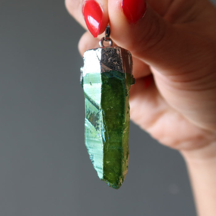 aura quartz raw pendant