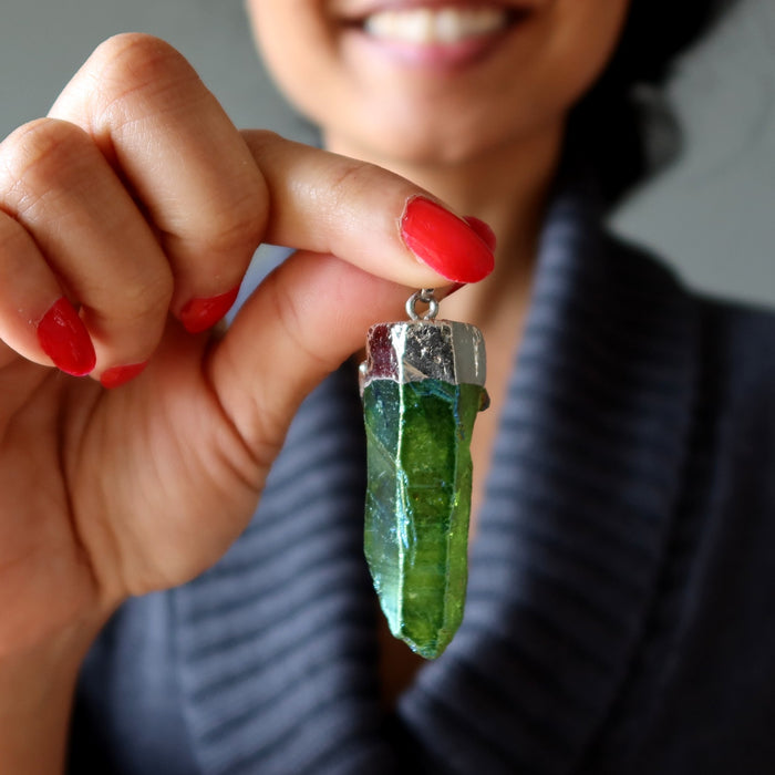 aura quartz raw pendant