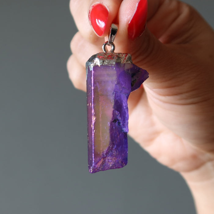 aura quartz raw pendant