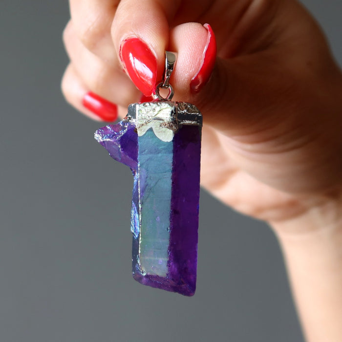 aura quartz raw pendant