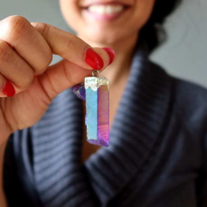 aura quartz raw pendant