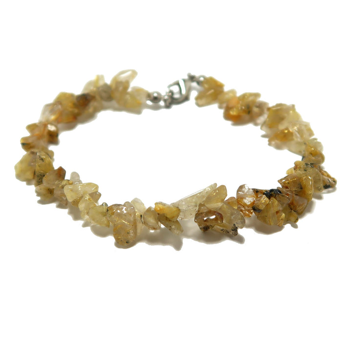Bracelet with yellow Rutilated Quartz chips on a white background