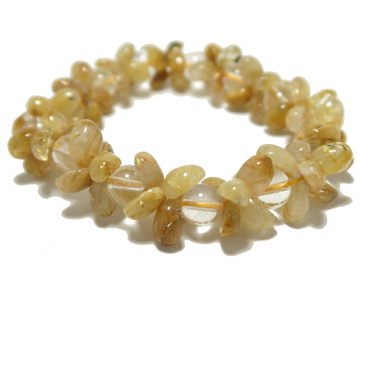 Rutilated & Clear Quartz stone bracelet on a white background