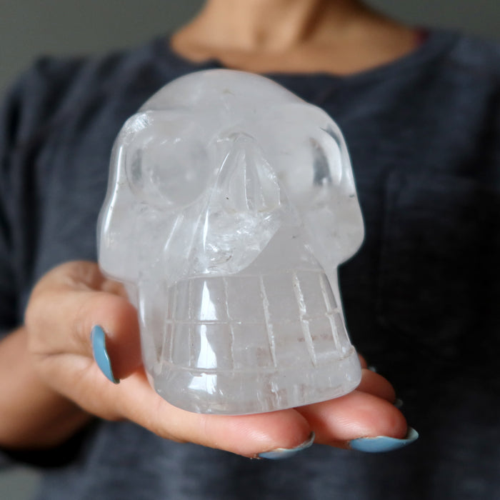 Clear Quartz Skull Carved Clarity Crystal 4.5" Showpiece