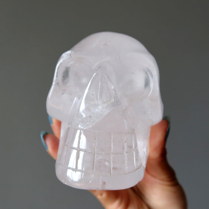 Clear Quartz Skull Carved Clarity Crystal 4.5" Showpiece