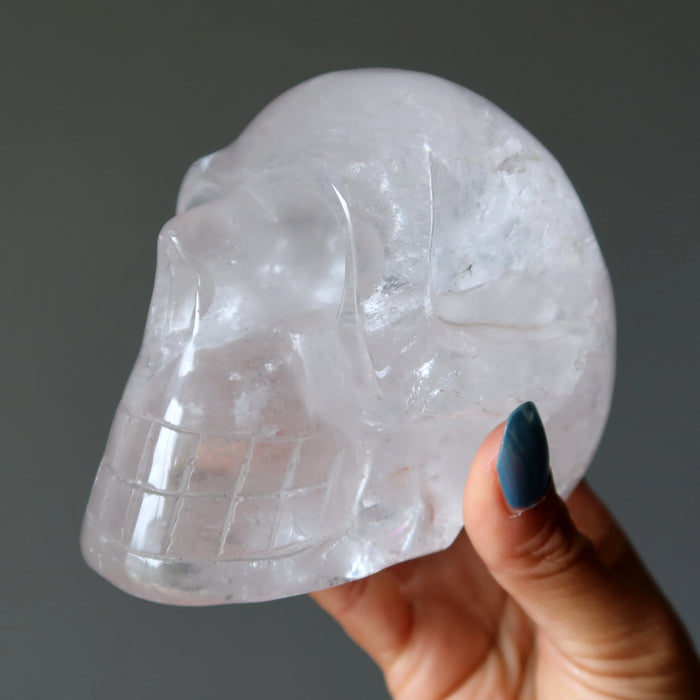Clear Quartz Skull Carved Clarity Crystal 4.5" Showpiece