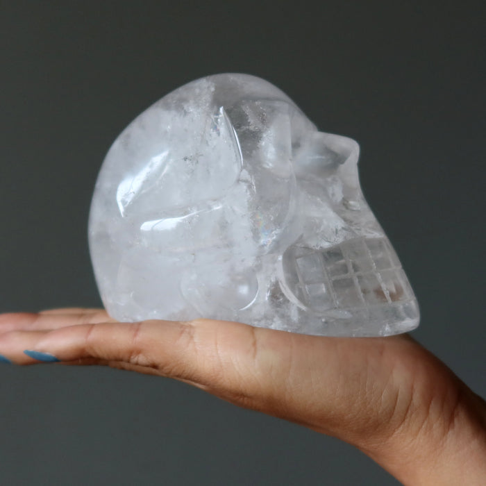 Clear Quartz Skull Carved Clarity Crystal 4.5" Showpiece