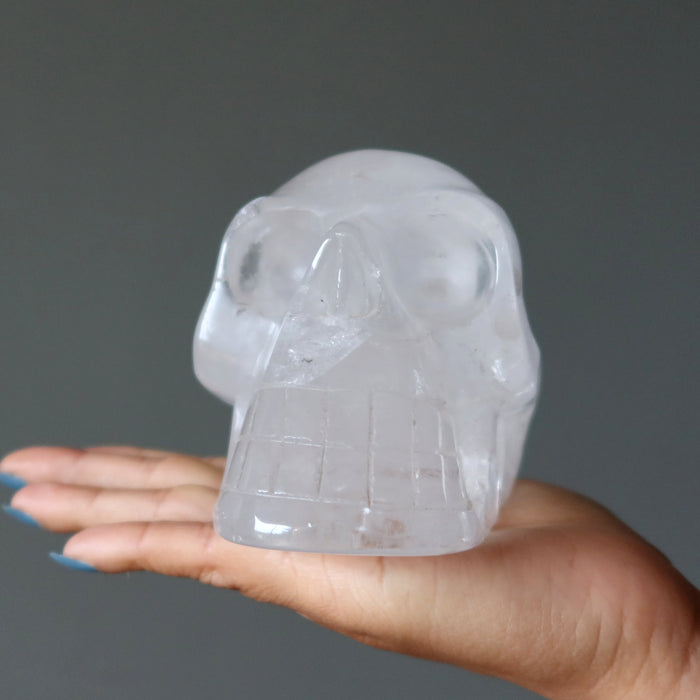 Clear Quartz Skull Carved Clarity Crystal 4.5" Showpiece