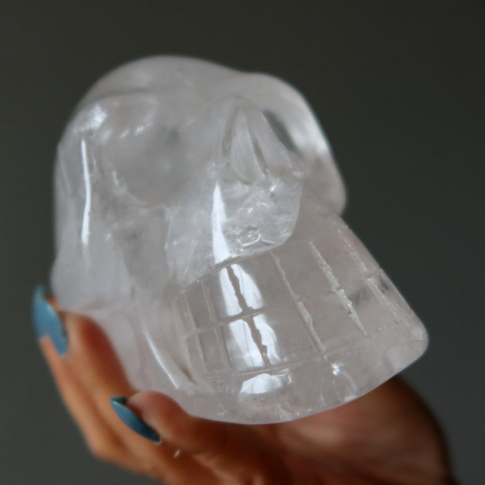 Clear Quartz Skull Carved Clarity Crystal 4.5" Showpiece