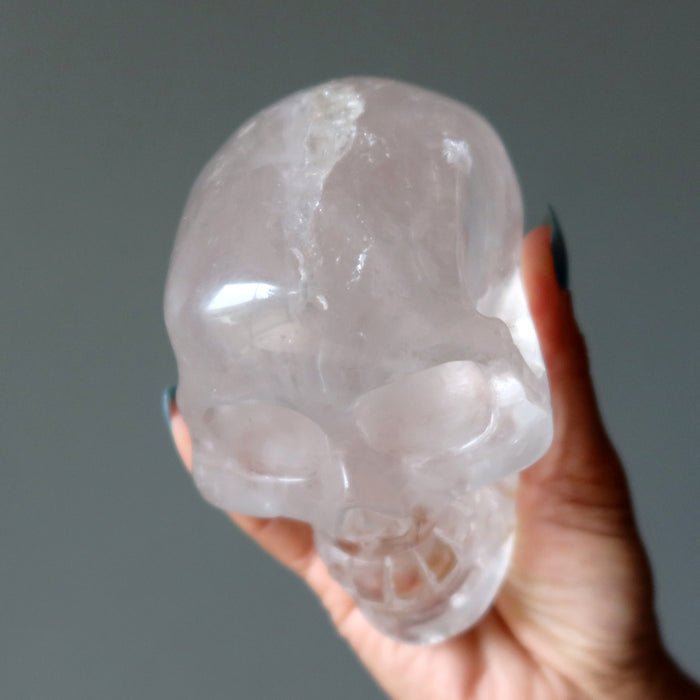 Clear Quartz Skull Carved Iron Crystal 4.25" Showpiece