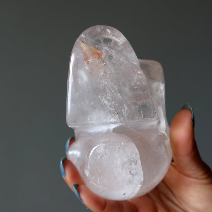 Clear Quartz Skull Carved Iron Crystal 4.25" Showpiece