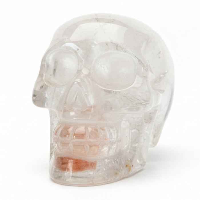 Clear Quartz Skull Carved Iron Crystal 4.25" Showpiece