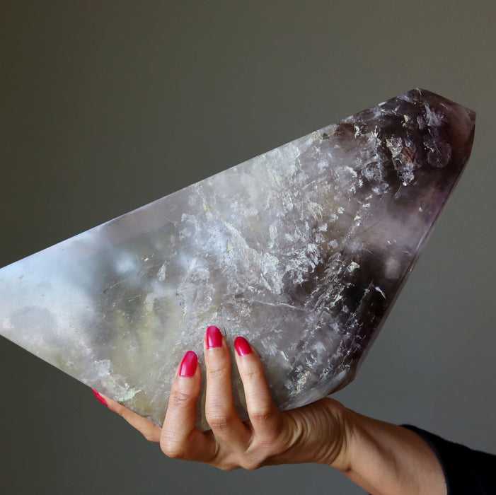 Quartz Showpiece Amethyst Smoky Crystal Trifecta 13.5 Inch