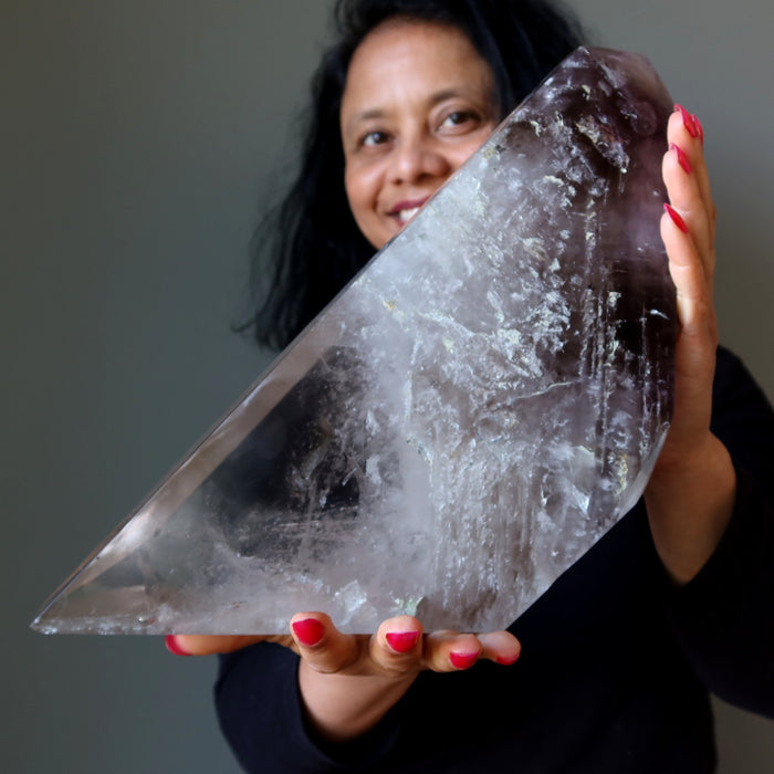 Quartz Showpiece Amethyst Smoky Crystal Trifecta 13.5 Inch