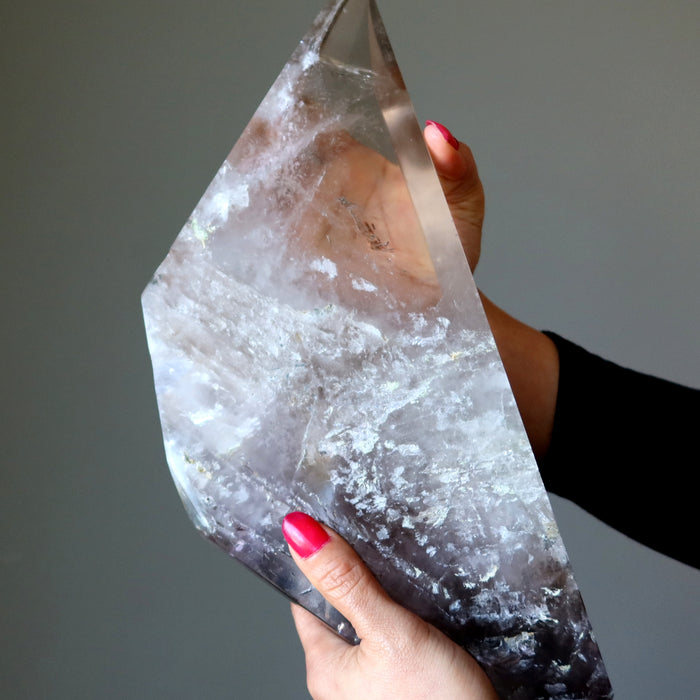 Quartz Showpiece Amethyst Smoky Crystal Trifecta 13.5 Inch